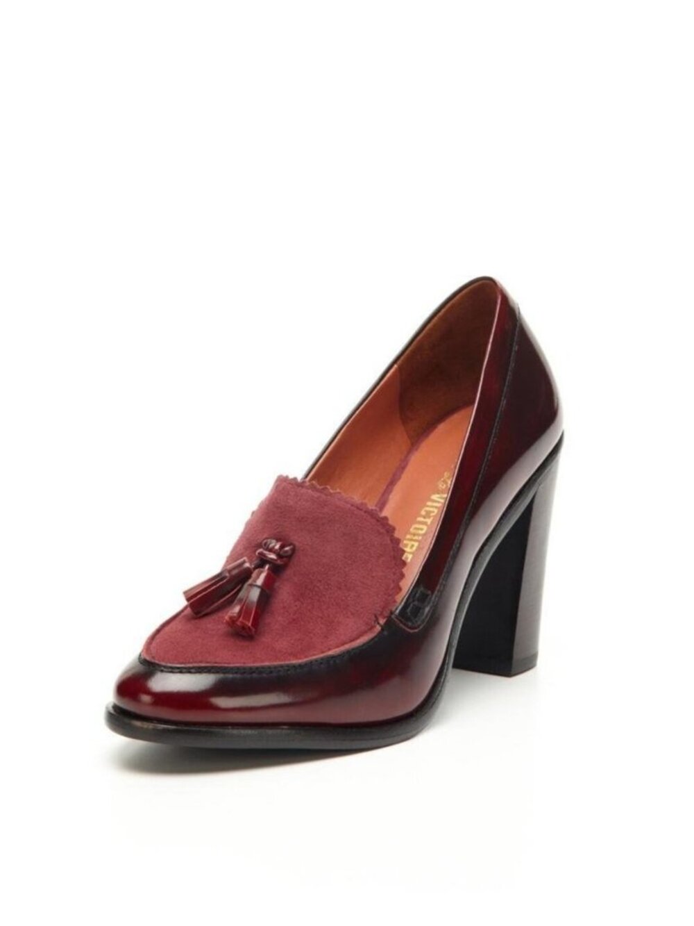 Pour La Victoire DRU Red Suede Patent Leather Loafer Pump